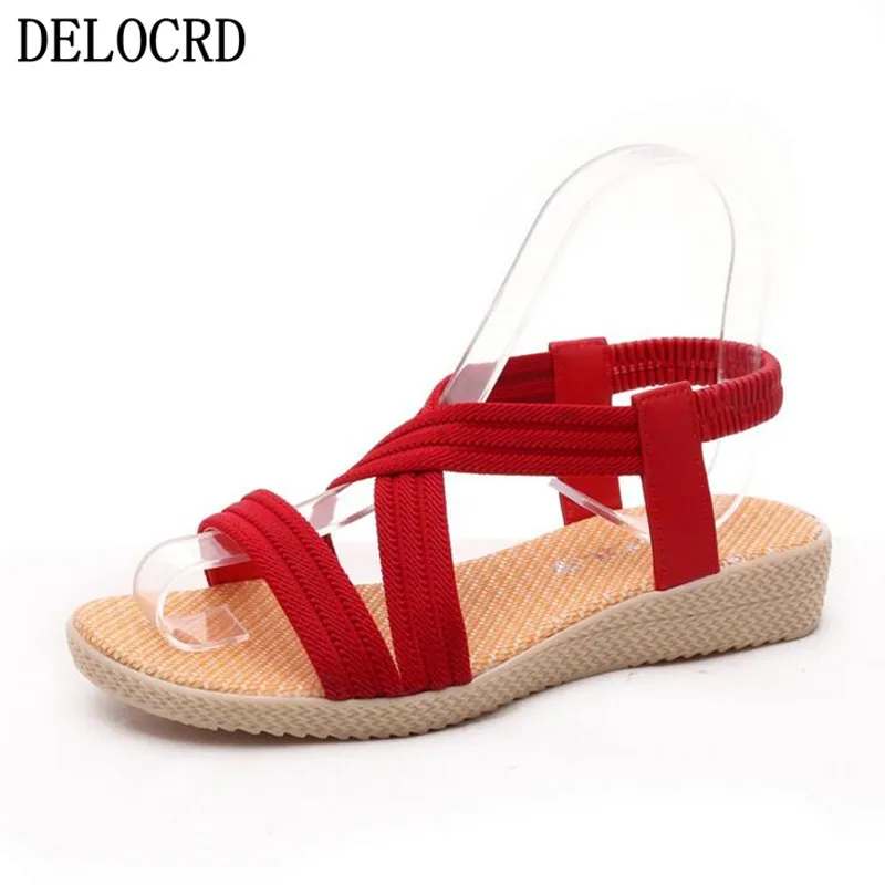 

flat fish Mouth SandalsSandals Female Summer New Sandal Solid Color elastic Band Roman Sandal Large size Women's Shoes Footwear