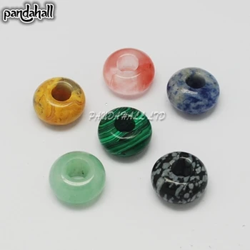 

European Stone Beads, Mixed Stone, Rondelle, Mixed Color, 14x7mm, hole: 5mm
