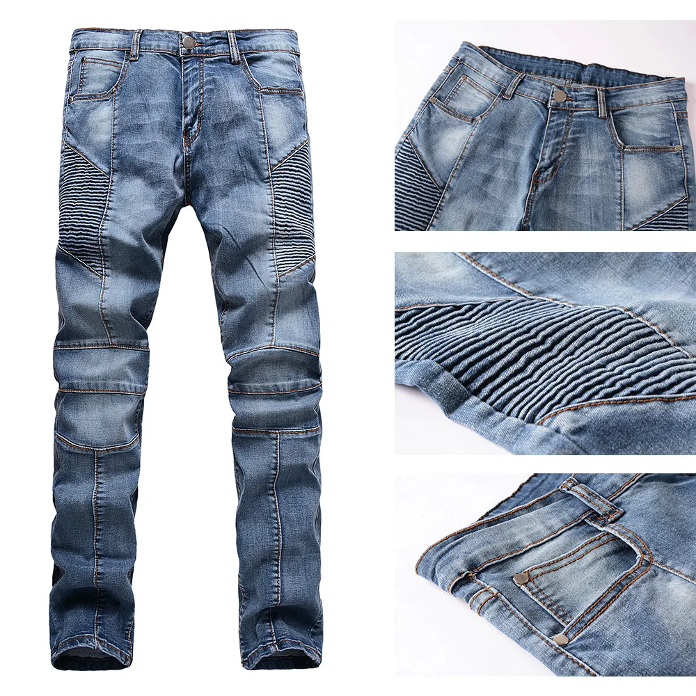 Moda Stile Americano Uomini/Maschio Blu HipHop Dritto pantaloni Funky Denim  Jeans Slim Fit Skinny Biker/Moto Jeans Lungo Baggy Pantalone|jeans  long|motorcycle jeansjeans slim - AliExpress