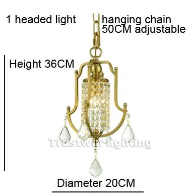 Американский Европейский Хрустальный медный канделябр Светильник СВЕТОДИОДНЫЙ Потолочный подвесной светильник Золотой Ретро светодиодный латунный люстра светильник - Цвет абажура: 1 headed light