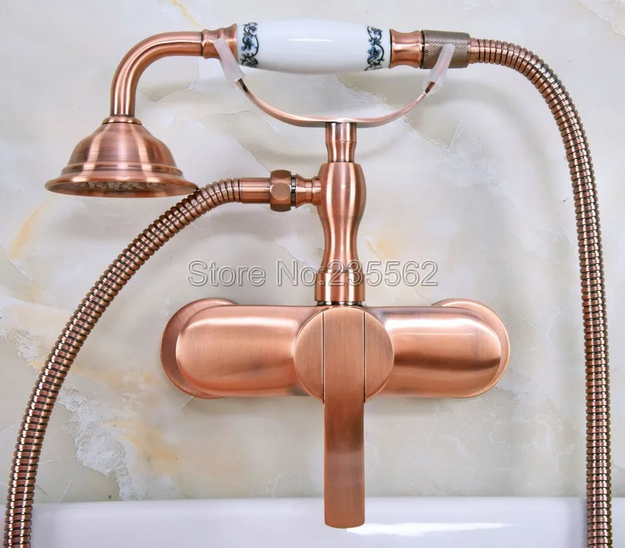 

Antique Red Copper Bathroom Handheld Shower Spray Clawfoot Bath Tub Faucet lna319