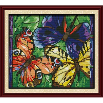

Everlasting Love Colorful Butterflies Chinese Cross Stitch Kits Ecological Cotton Stamped 11 14CT New Year Decorations For Home