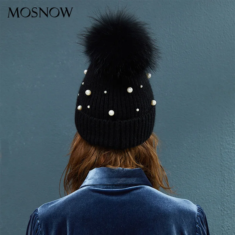 Goedkoop Winter Beanie Vrouwen Parel Gekruld Hoed Pompom Dikke Warme Hoeden 2019 Nieuw Merk Gebreide Wollen Mutsen Hoge Kwaliteit Skullies mutsen