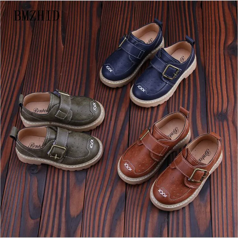 2018 new British style boys casual leather shoes for children tooling
