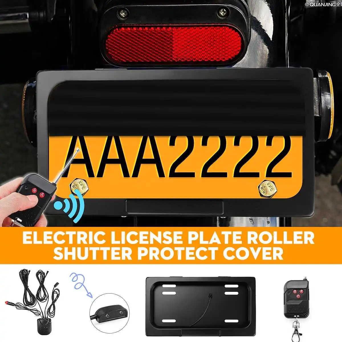 

Electric Remote Control License Plate Frame Car Number Holder Protect Cover Mount Bracket Roller Shutter wth Main Engine