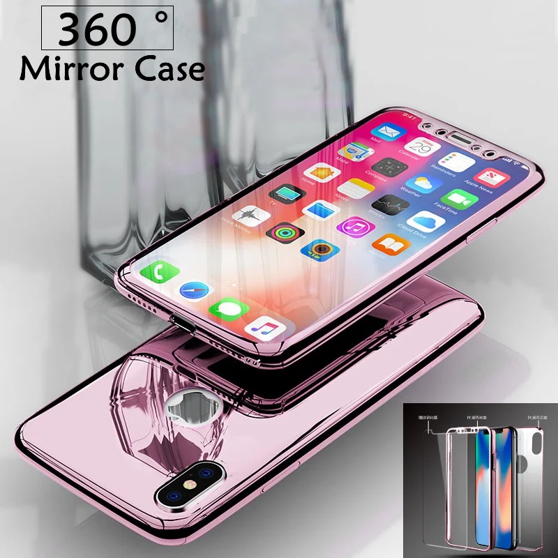 Чехол для iphone XS Max XR роскошный зеркальный чехол с полным покрытием 360 градусов 6 6s 7