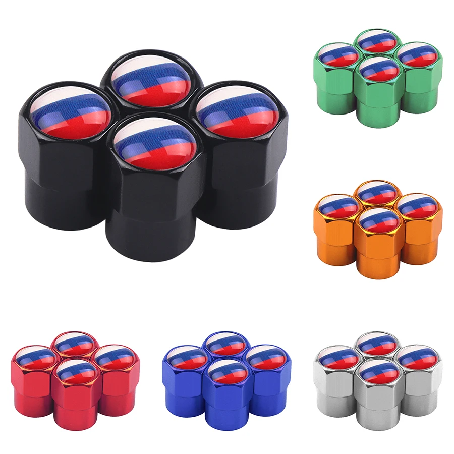 

4Pcs Car wheel Motorcycle Aluminum alloy Wheel Tire Valve Caps case for lada Ford Toyota Renault emblem Russia flag Car styling