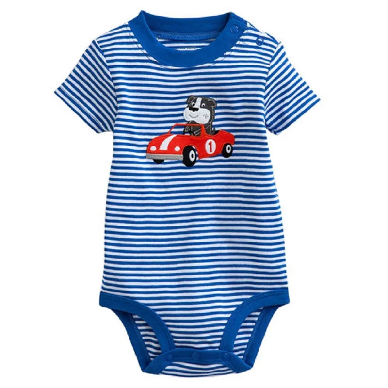 Хлопковые комбинезоны для детей; летняя одежда с короткими рукавами для мальчиков; комбинезоны в синюю полоску с изображением собаки Bebe; Одежда для новорожденных; топы - Цвет: 118
