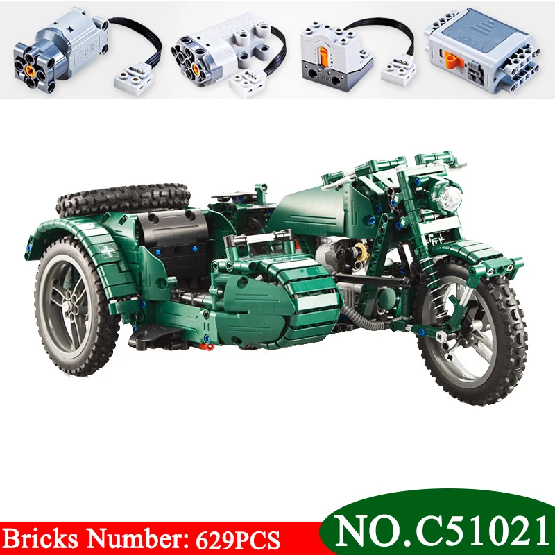 

Technic Series C51021 629pcs World War II Motorcycle Technic Military Remote Control RC Building Block Weapon Army For Children
