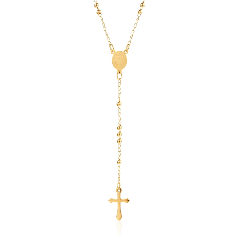 Классическое ожерелье Mary/Jesus с длинной цепочкой и крестом, титановая сталь, высокое качество, ожерелье из бисера, ювелирное изделие, подарок для женщин