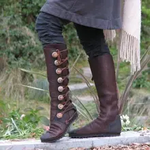 Женские ковбойские сапоги до середины голени с круглым носком высокие сапоги в готическом стиле на квадратном каблуке средней высоты однотонная зимняя обувь в римском стиле