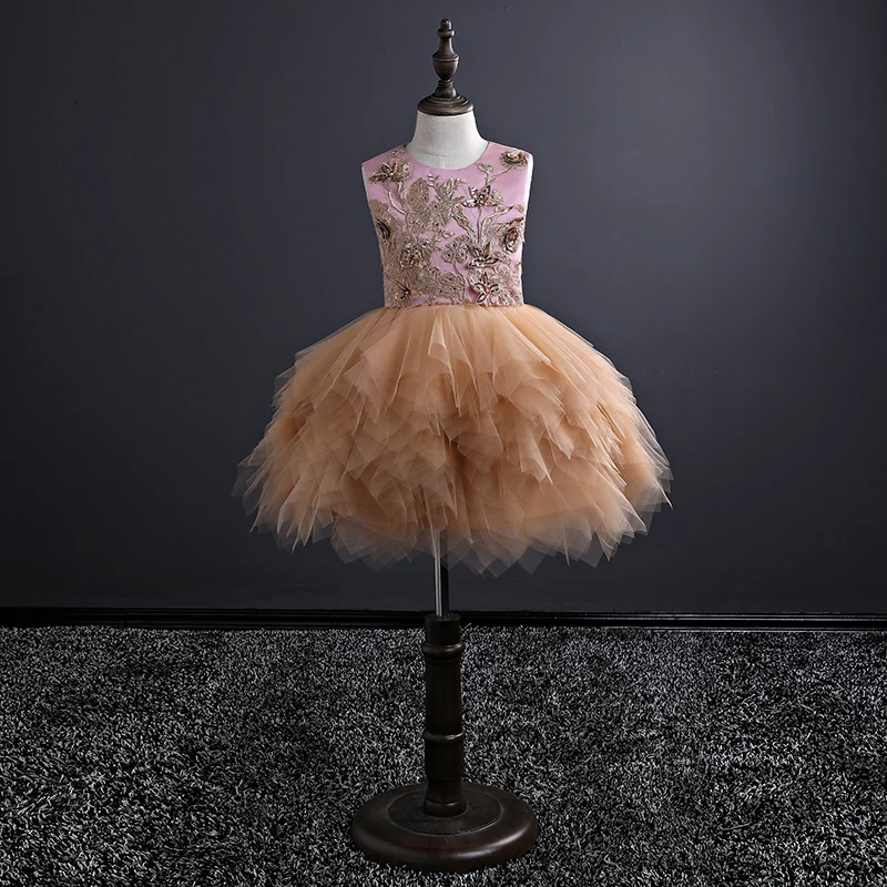 

Sleeveless Flower Girl Dress Knee-Length Princess Dress Children Ball Gown Summer Holy Communion Dress Evening Party Gown A158