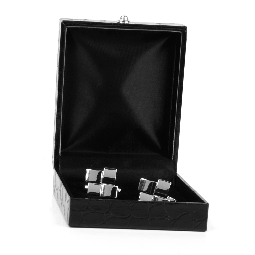 Black PU Leather Tie Clip Cufflinks Storage Gift Box Case Display Showcase