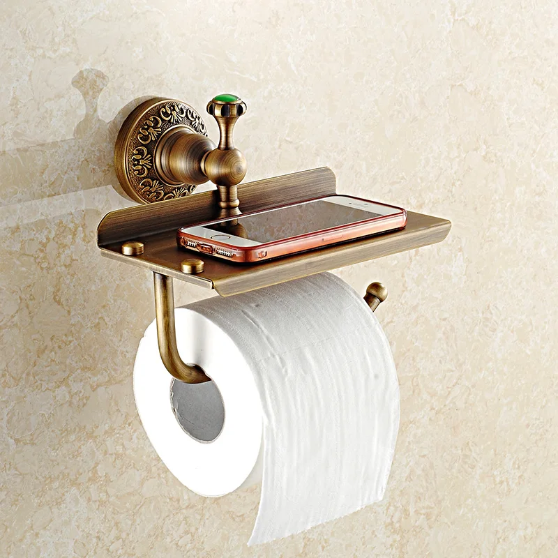 European Bronze Toilet Paper Holders Green Stone Roll Holder with Phone
