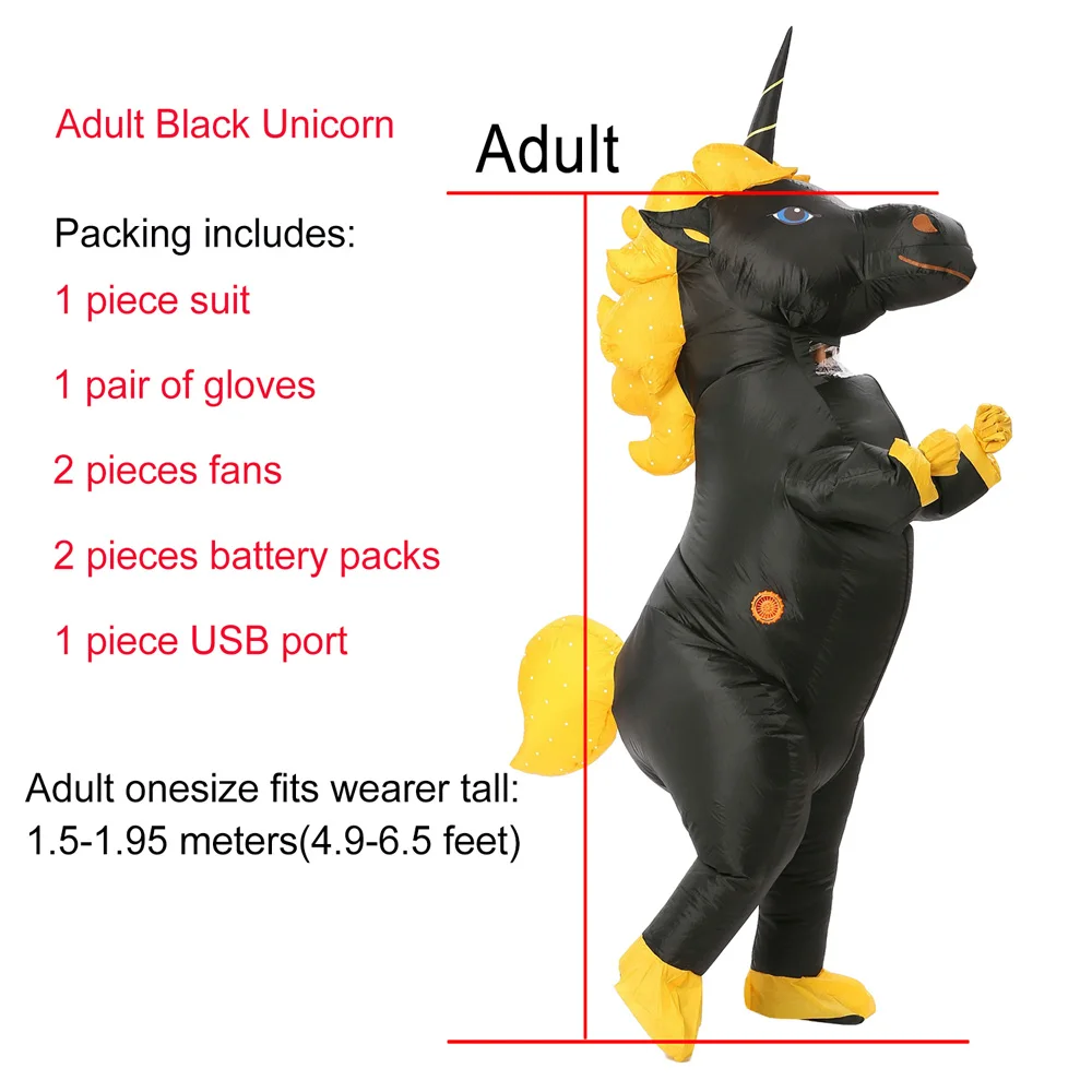Новинка, надувной костюм единорога для взрослых и детей, костюм пони на Хэллоуин, костюмы для женщин и мужчин, вечерние костюмы для костюмированной вечеринки, надувной костюм, комбинезон - Цвет: Adult Black Unicorn