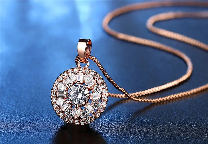 Simple Fashion Jewelry Round Shape Lucky Wheel Necklace AAA Cubic Zirconia Pendant Necklace for Women Wedding Jewelry Gifts N330 (2)