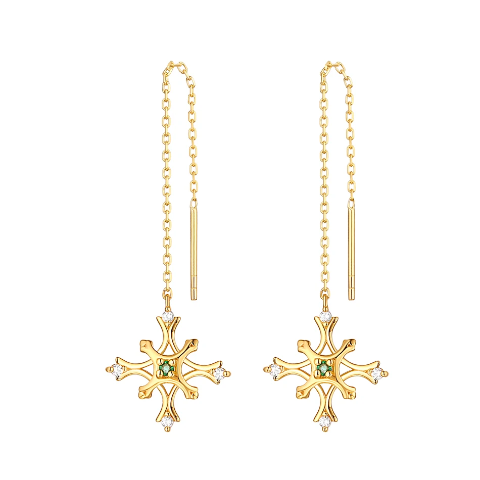 ALLNOEL Women's Earrings 925 Sterling Silver Fine Jewelry Long Chain Dangle Gold Drop Earrings With Stones Emerald Earring Girl  (1)