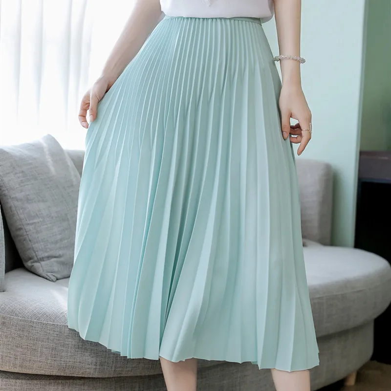 

2019 Two Layer A-Line Women Summer White Pleated Skirts Female Hight Waist Midi Skirt Faldas Jupe Femme Saia