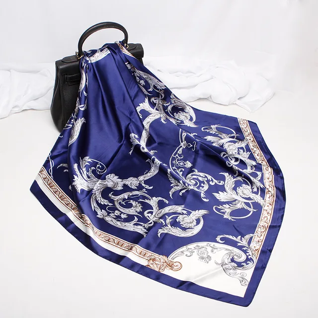 Fashion Kerchief Hair Scarf For Women Print Silk Satin Hijab Scarfs 90*90cm Square Neckerchief Headband Scarves For Ladies 2021 W42515