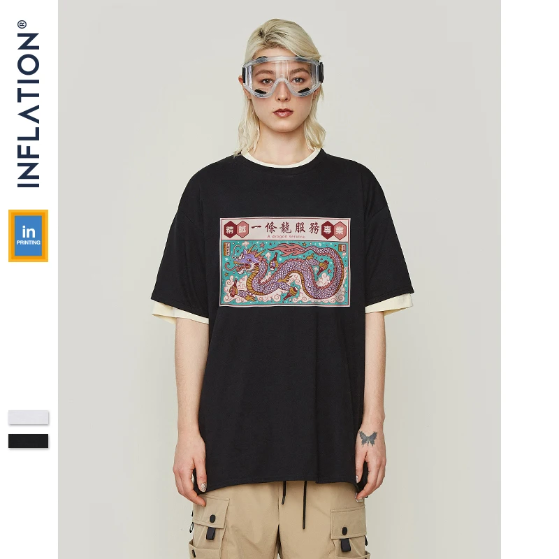 

INFLATION 2019 Fashion Cool Print Dragon T-shirt Cotton Men Women Tshirts Summer Casual Harajuku T Shirt Male Top 91295S