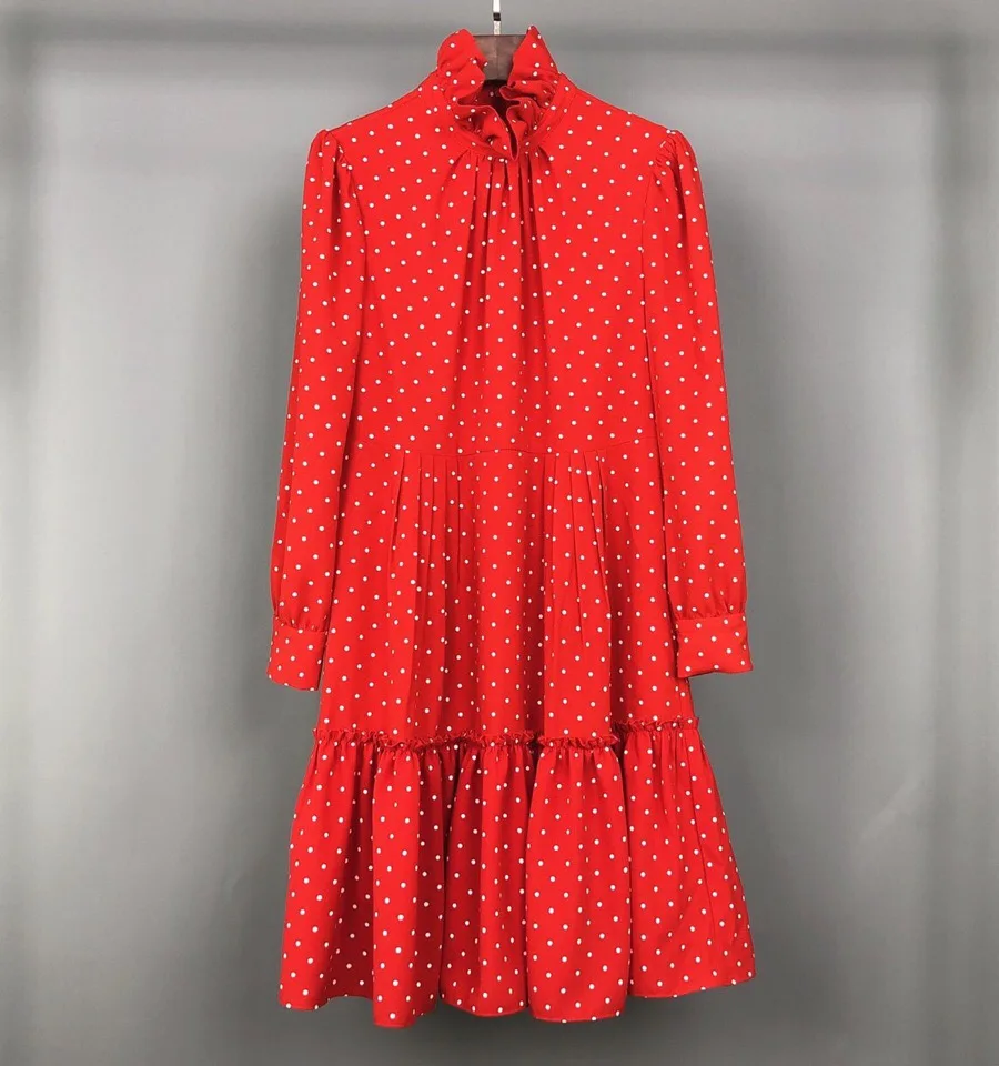 

2019 New Fashion Wave Point High Neck Luxury Dresses for Women Freeshipping