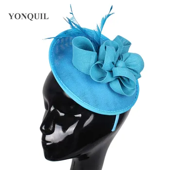

High quality 17 colors sea blue hair fascinators women imitation sinamay fascinators hats wedding hair accessories occasion hats