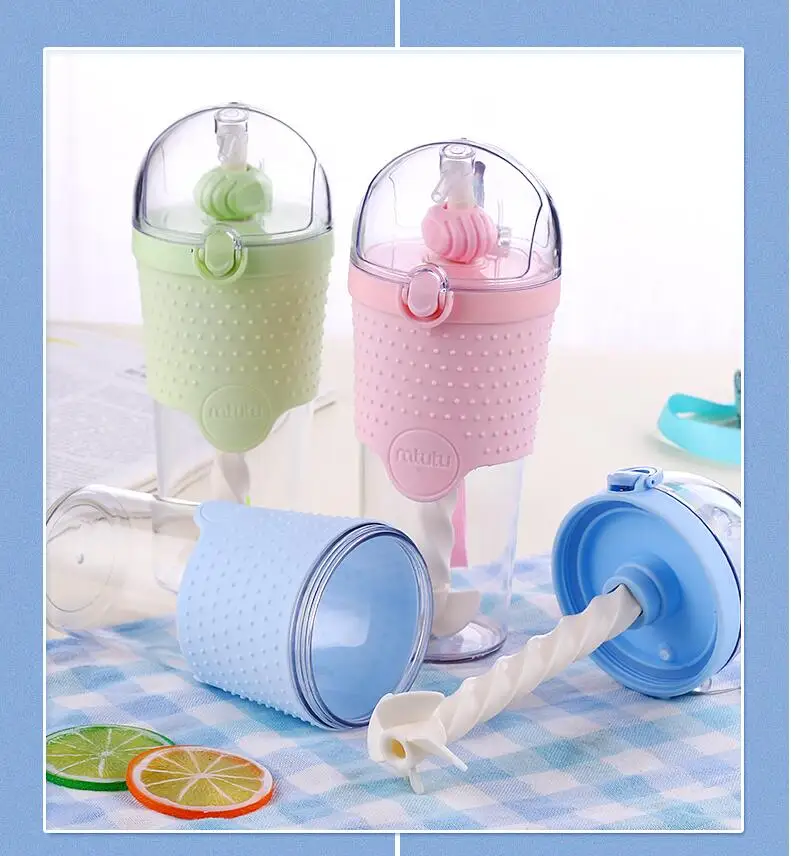 500ML Portable Water Bottle Protein Shaker Mixer Straw Stirrup Plastic