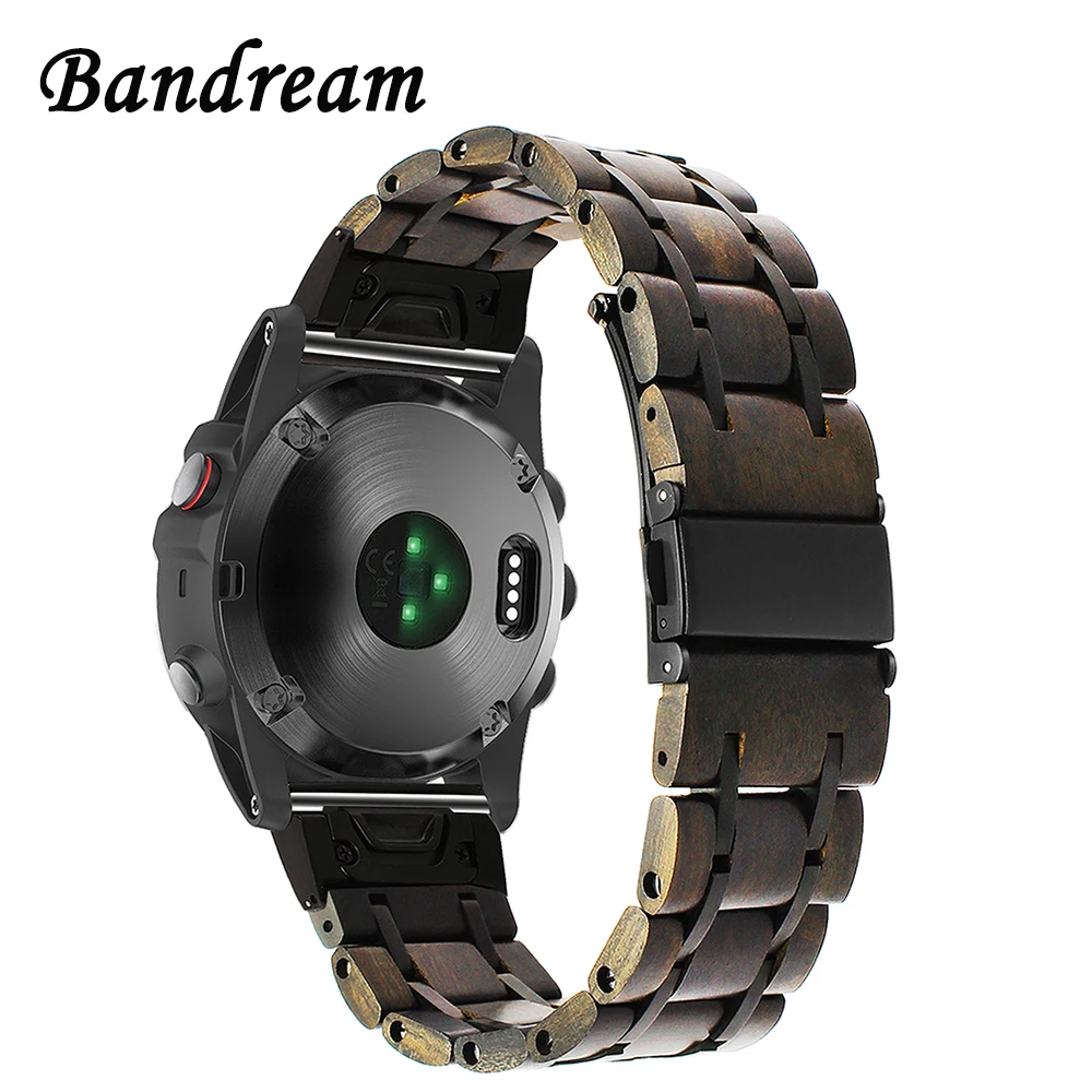 

Natural Wood + Stainless Steel Watchband Quick Easy Fit for Garmin Fenix 5X/5X Plus/3/3 HR/D2/Descent MK1 Watch Band Wrist Strap