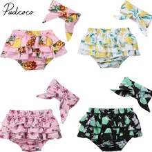 Фирменная новинка комплект из 2 предметов для малышей, шорты для маленьких девочек Хлопковые Штаны с оборками с цветочным рисунком повседневные шорты-штаны с карманами для подгузников на подгузник штаны-шаровары, на возраст от 3 до 24 месяцев
