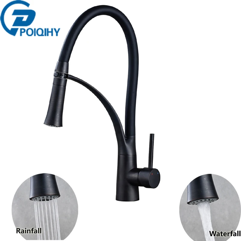 

POIQIHY Kitchen Faucet Oil Rubbed Bronze Finish Single Handle Single Hole Double Sprayer Nozzle Hot and Cold Water