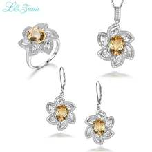 I&zuan 925 Sterling Silver Fine Jewelry Sets For Woman Classic 4.57ct Citrine Flower necklace Earrings Ring Set Party Gift