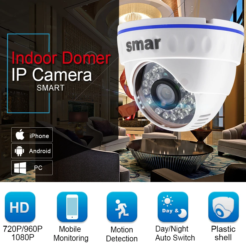  Smar H.264 Dome IP Camera 720P 960P 1080P CCTV Camera Indoor 24 hours Video Surveillance Onvif POE  - 32908489023