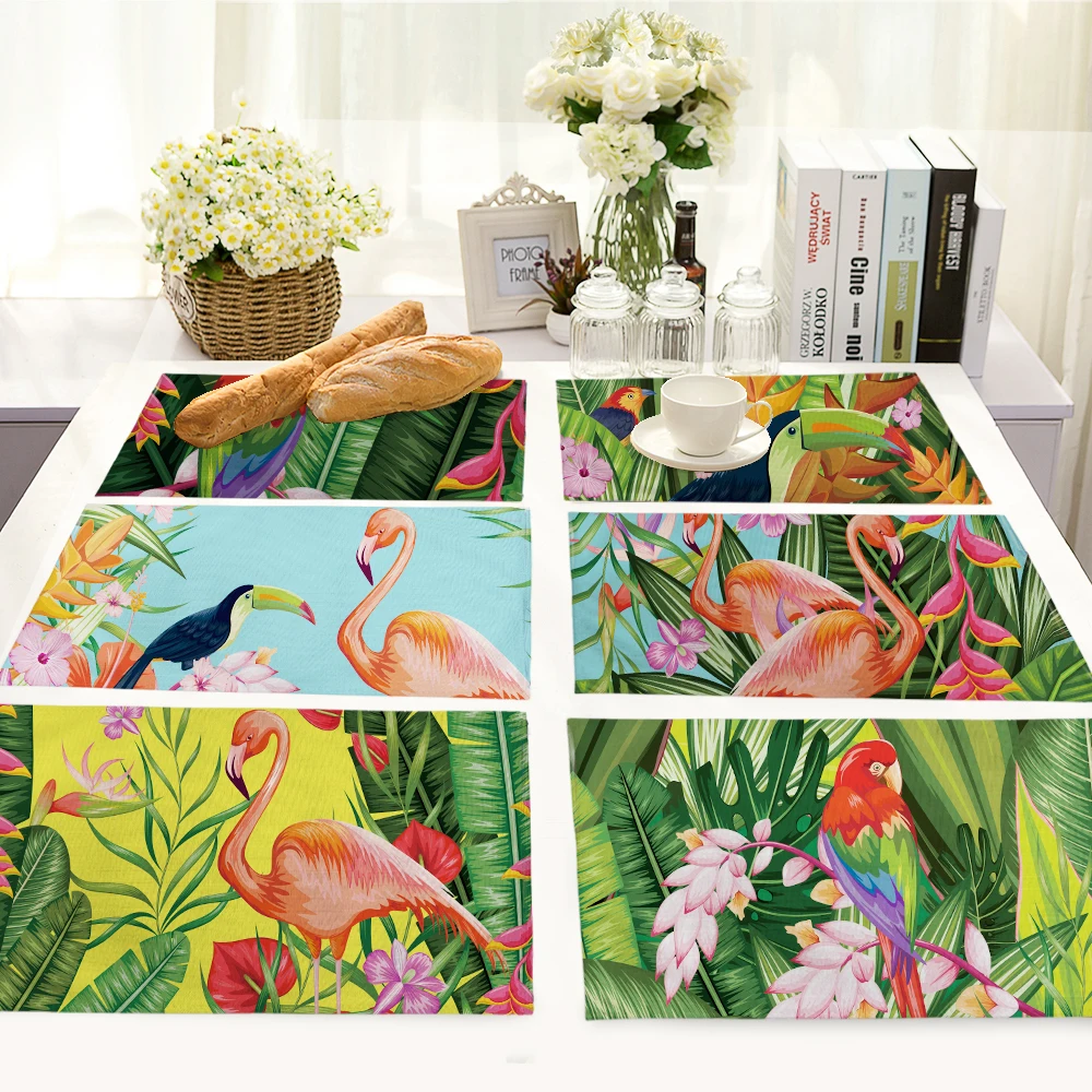 1 piece Flamingos Artical Dinner table Cotton Printing Placemat Setting