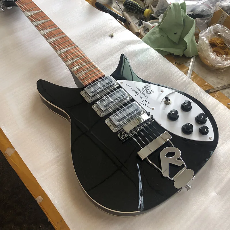 

12 string Custom shop hot sale classical Ricken 325-12 string electric guitar, black color korea hardware electric guitar,