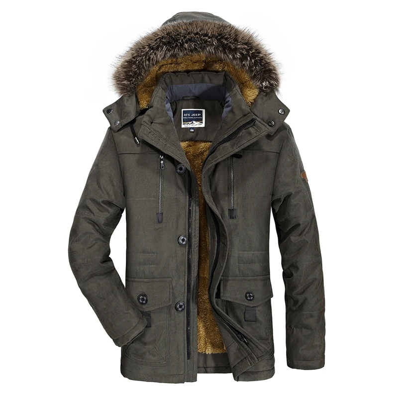 

L-6XL Brand parka men AFS JEEP Winter jacket men fur collar thickening warm mens winter parka with fur hood men parka coat