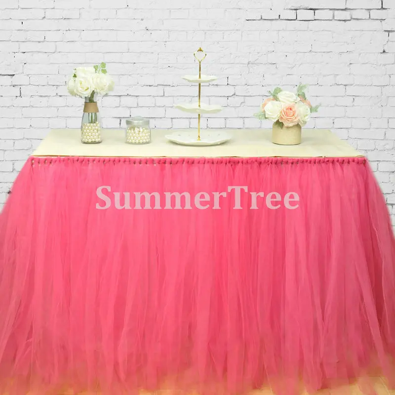 Hot Pink 1 Meter x 80cm Tulle Table Skirt Wonderland Table Tutu
