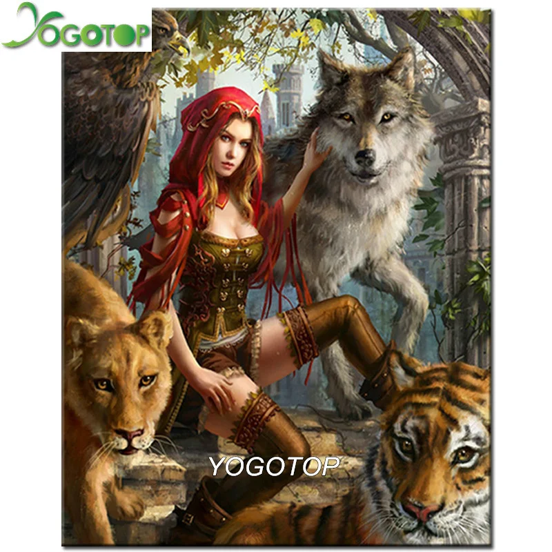 

YOGOTOP DIY Diamond Painting Cross Stitch 5D Square Mosaic Diamond Embroidery Home Decor Needlework Girls wolf tigers QA074