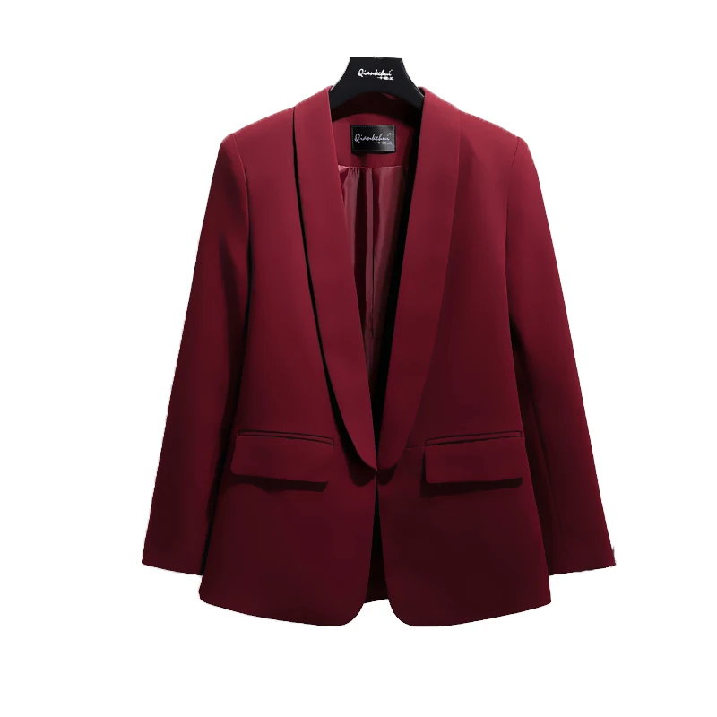 2019 new style suit jacket dark buckle burgundy jacket female OL wild small suit was thin in the long section of small jacket