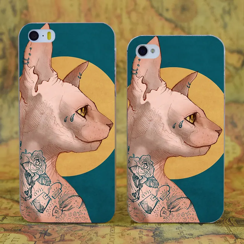 

E1453 Tattoo Sphinx Cat Transparent Hard Thin Case Cover For Apple iPhone X XR XS Max 4 4S 5 5S SE 5C 6 6S 7 8 Plus