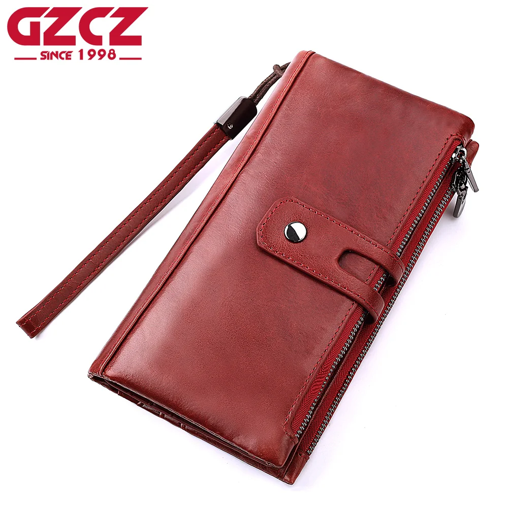 

GZCZ Women Wallets Genuine Leather High Quality Long Design Phone Bag Fashion Clutch Female Coin Purse Ladies Walet Portomonee