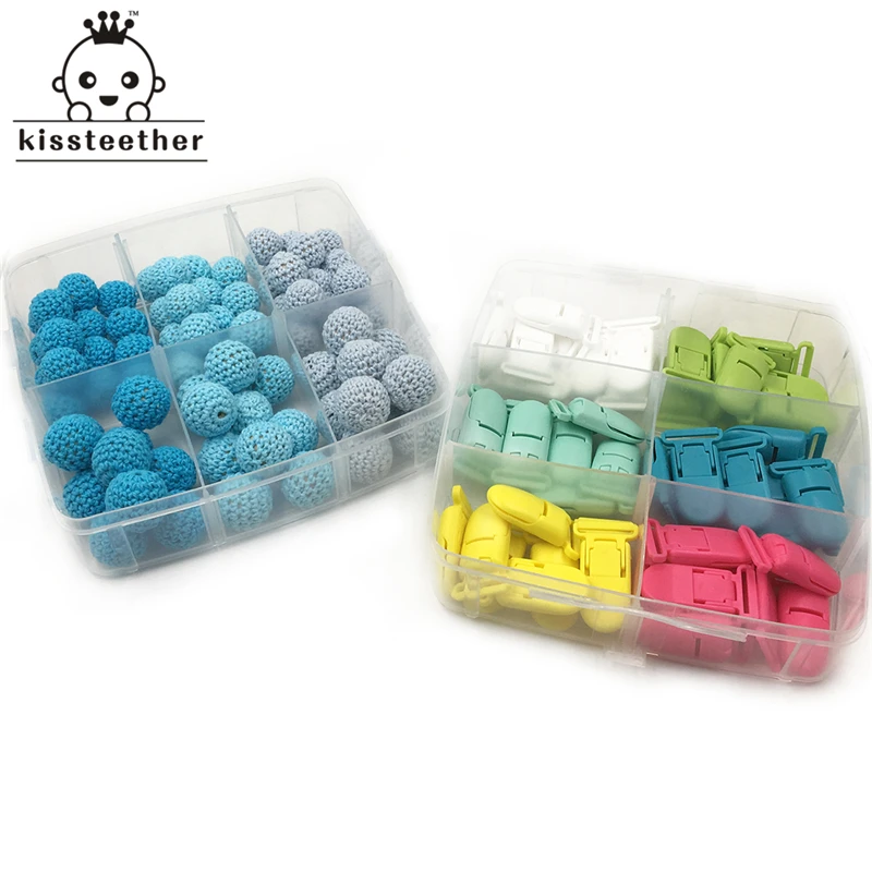 

DIY Nursing Jewelry 2 Boxed Wooden Crochet Beads Mixed Color Plastic Safety Pacifier Clip Creative Freedom Baby Teether Set