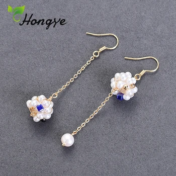 

Hongye Freshwater Pearl Earrings Unmatched Beads Charm Drop Earring for Women Statement Brincos Premium Gold Bridal Dangling
