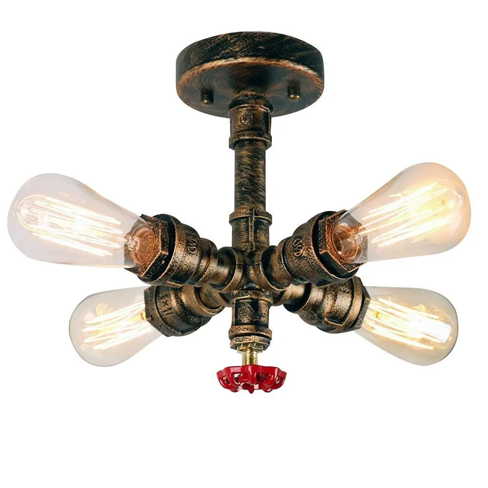 

Industrial Vintage Ceiling Lamp Retro Style Chandelier 4Lights Steampunk Metal Rustic (Painted Oil Rubbed Bronze) Restaurant
