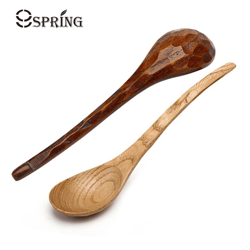2Pcs Soup Spoon Set Large Wooden Spoon Long Handle Dinner Rice Cereal