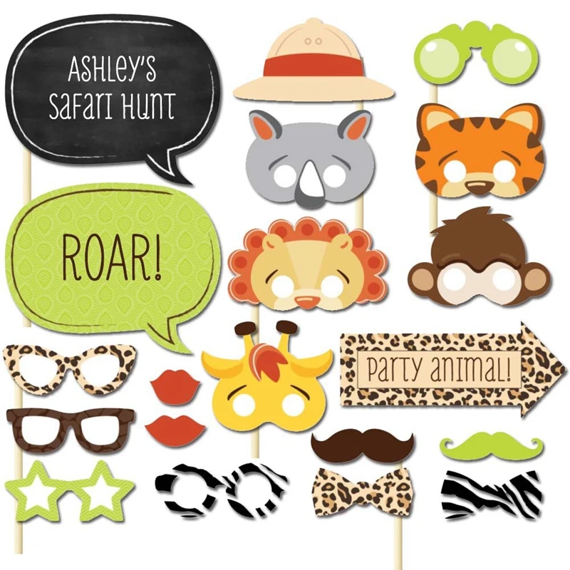 

D DIY Photo Booth Props Children's day Party Photography Props Decorative Animal Mask Rabbit Tiger Monkey Zoo On A Stick