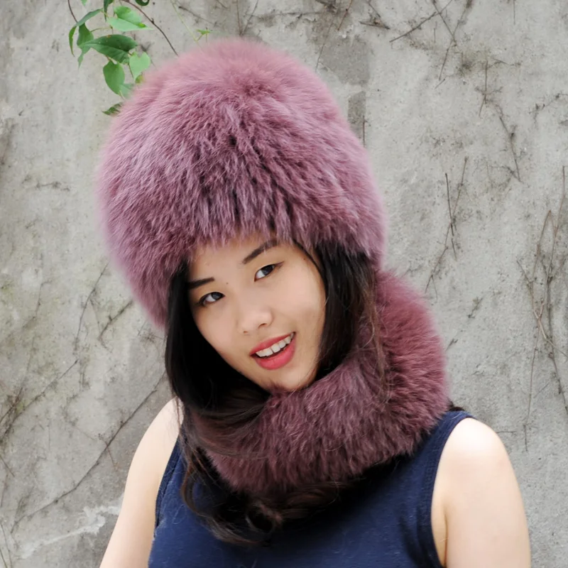 

CX-C-01E Women Winter Soft And Warm Fur Hat Scarf Set Fox Fur Scarf Fox Fur Hat