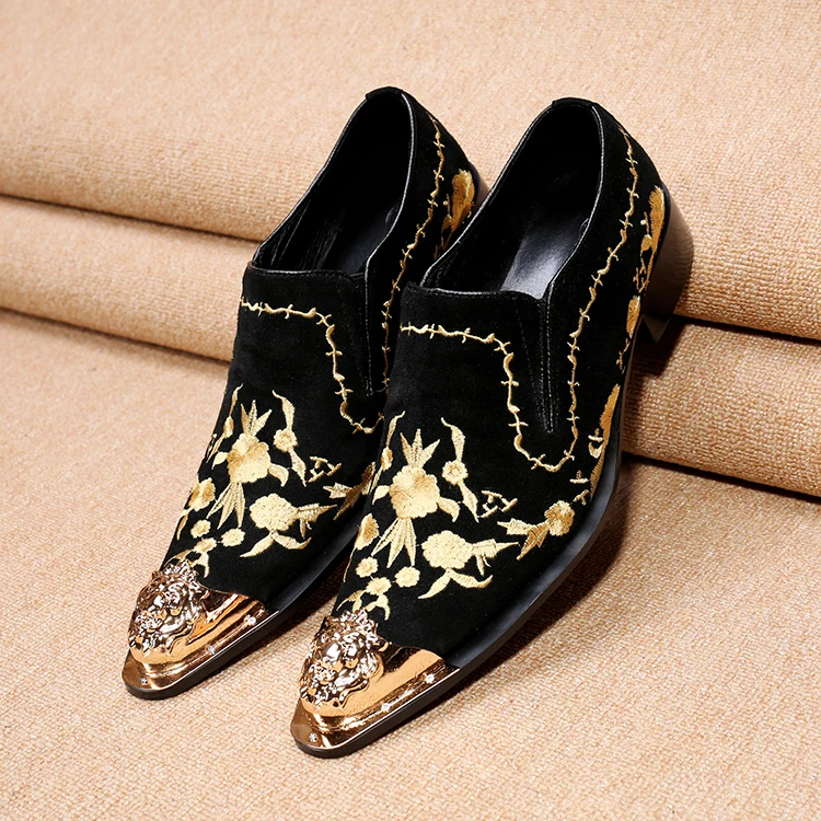 New Black Color Velvet Men Handmade Loafers with Floral Embroidery USA Style Fashion Party and Banquet Men's Flats Plus Size 46