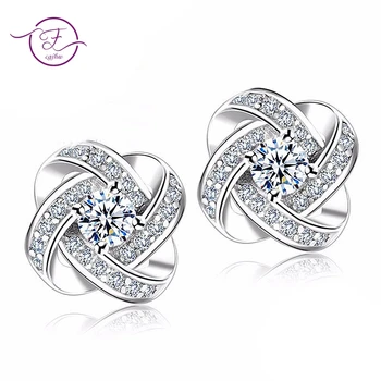 

Stud Earrings for Women 925 Sterling Silver Fine Jewelry Korean Style Clear Cubic Zirconia Twist of Fate Flower Shape Gifts