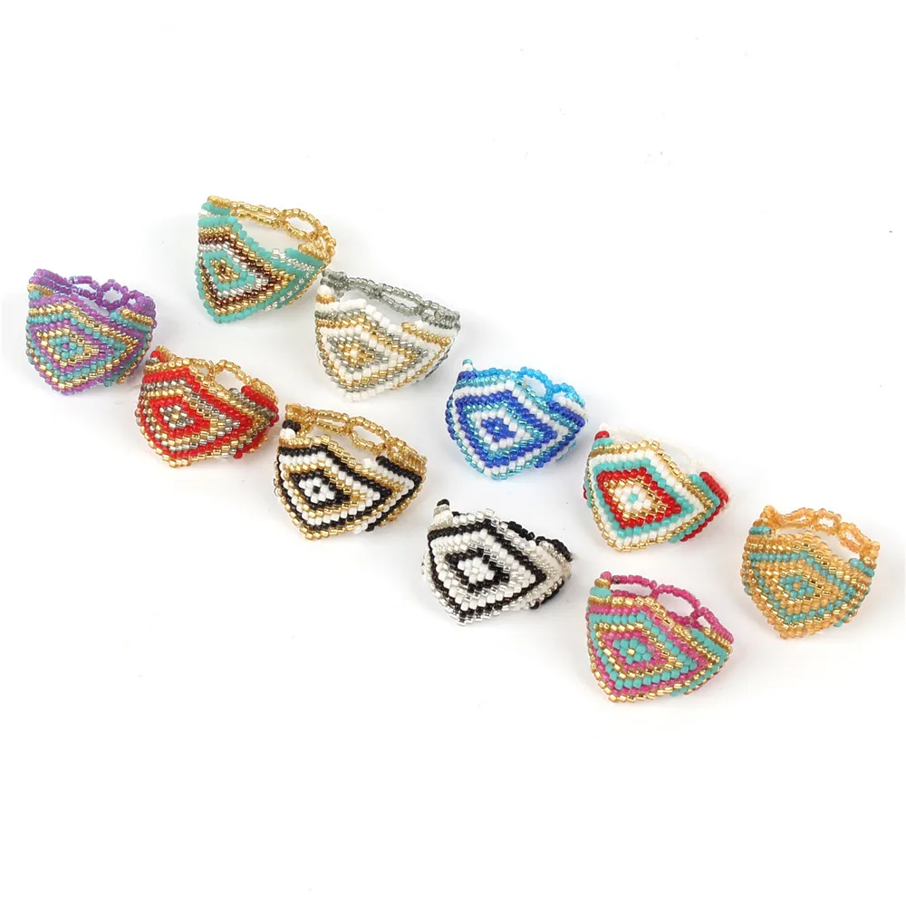 

SHINUSBOHO Miyuki Beads Wedding Ring for Women anillos mujer Hand Woven Geometric Pattern Male Jewelry bague femme Gift 2019