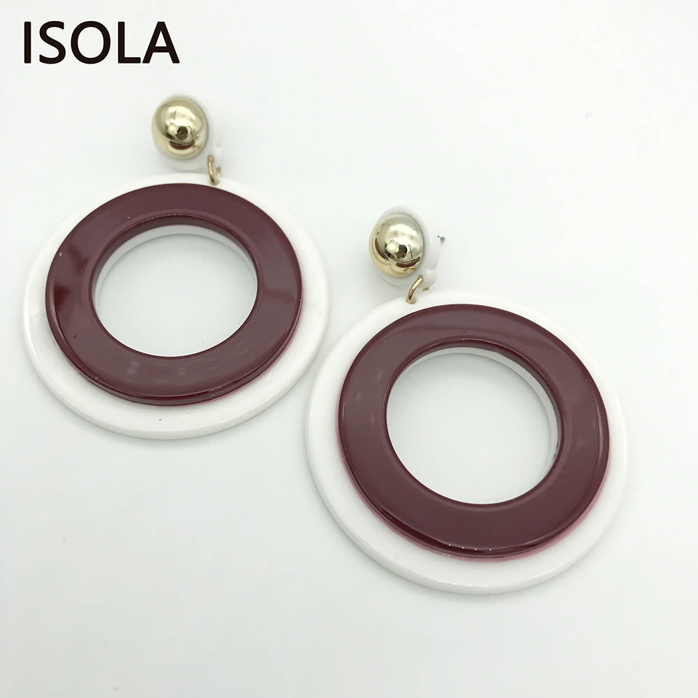 

ISOLA Double Hollow Round Acrylic Statement Dangle Earrings Gift For Woman Charming Hollow Circle Drop Earrings Female Jewelry